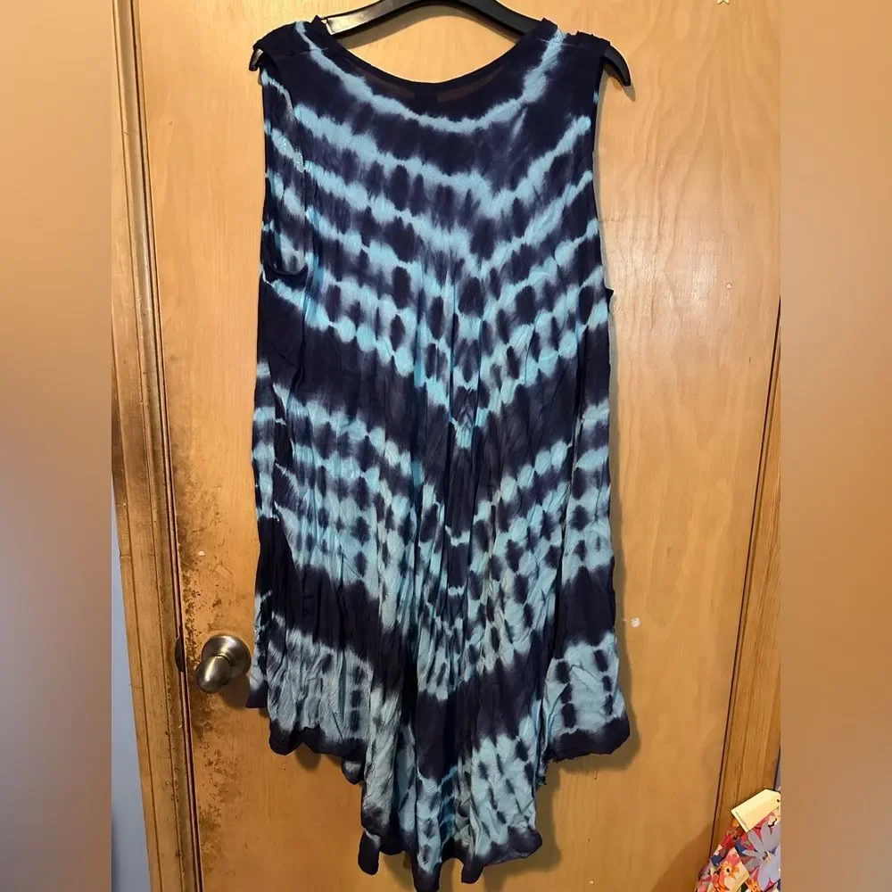 Riviera Sun Blue Black Tie Dye Swing Dress 3X NWT 100% Rayon Boho Flowy Plus Siz - Picture 2 of 6